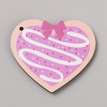 Single Face Printed Heart Wood Pendants WOOD-CJC0011-07H-1