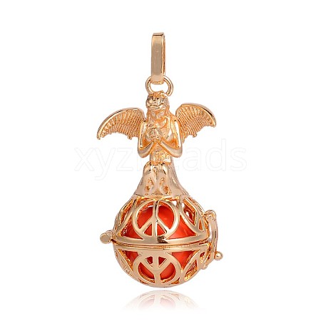 Golden Plated Brass Hollow Round Cage Pendants KK-J251-02G-1