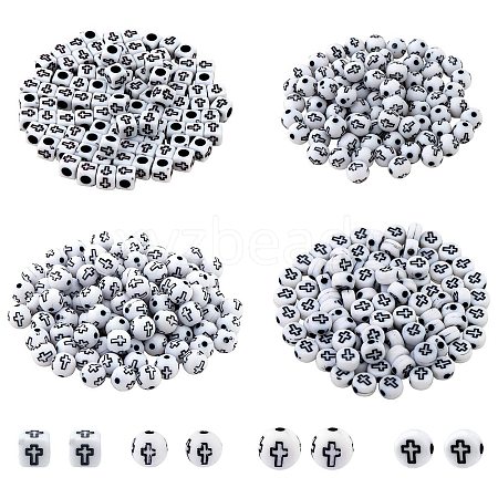 400Pcs 4 Styles Opaque Acrylic Beads SACR-SZ0001-15-1