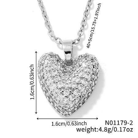 Elegant Romantic Heart Brass Micro Pave Clear Cubic Zirconia Pendant Necklace for Women XT9950-2-1