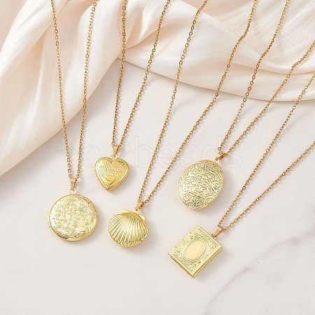 Brass Locket Pendant Necklaces NJEW-JN05906-1