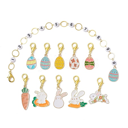 11 Style Easter Theme Acrylic Beaded Knitting Row Counter Chains & Locking Stitch Markers Kits HJEW-JM01432-1