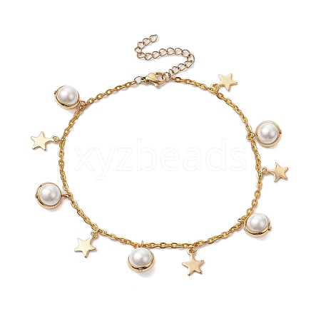 Iron with Shell Pearl Beads Anklet AJEW-AN00610-1