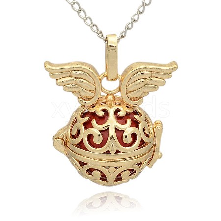 Golden Tone Brass Hollow Round Cage Pendants KK-J233-09G-1