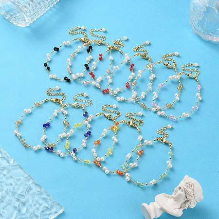 Imitation Pearl and Glass Beads Bracelets for Woman BJEW-S157-06L-1