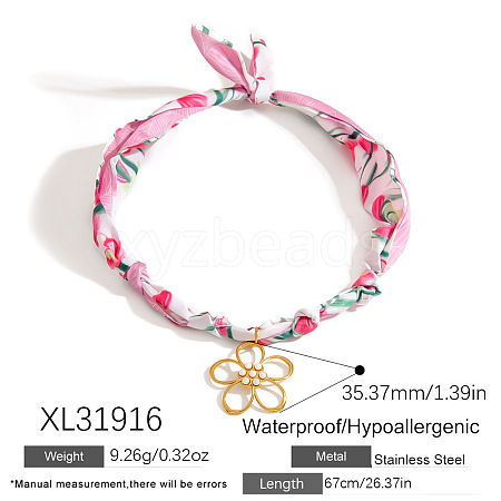 304 Stainless Steel Pendant Printed Scarf Necklaces FS-WGD2FA8-14-1