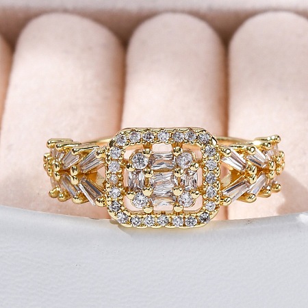 Rack Plating Brass Micro Pave Clear Cubic Zirconia Open Cuff Finger Rings for Women RJEW-M028-94G-1