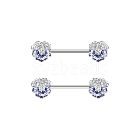 304 Stainless Steel Clear Cubic Zirconia Flower Nipple Barbells WG20A72-06-1