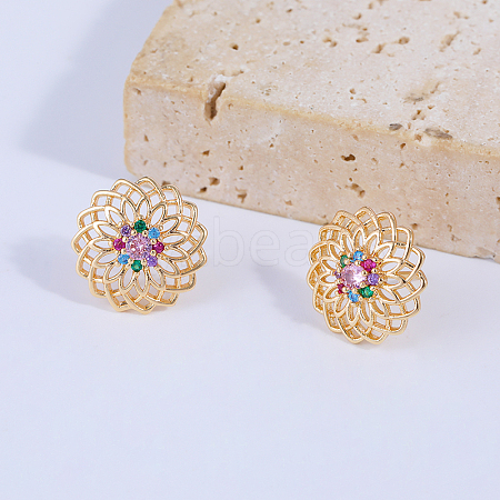 Hollow Flower Brass Stud Earrings OZ6343-1