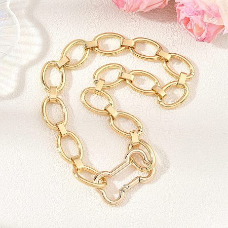 Aluminum Oval Link Chain Necklaces with Dog Bone Shaped Zinc Alloy Rock Climbing Carabiners NJEW-JN06413-1