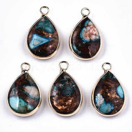 Teardrop Assembled Synthetic Bronzite and Regalite/Imperial Jasper Pendants G-N330-022-D08-1