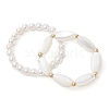 2Pcs 2 Style Shell Pearl Round & Oval Beaded Stretch Rings Set RJEW-TA00089-1