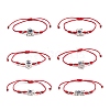 6Pcs 6 Style Lotus & Horse Eye & Butterfly & Tortoise & Owl Alloy Braided Bead Bracelets Set BJEW-JB08499-1