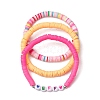 3Pcs 3 Colors Polymer Clay Disc Beaded Stretch Bracelet Sets BJEW-JB10441-01-1