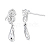 Brass Pave Clear Cubic Zirconia Hand with Teardrop Dangle Stud Earring Findings KK-N232-477P-B-3