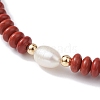 Natural Red Jasper Rondelle & Pearl Beaded Stretch Bracelets BJEW-JB09918-01-3