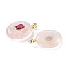 Natural Rose Quartz & Cubic Zirconia Pendants X-G-Z076-01G-20-2