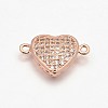 CZ Brass Micro Pave Grade AAA Cubic Zirconia Heart Links KK-O058-01-NR-2