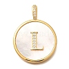 Rack Plating Brass Micro Pave Clear Cubic Zirconia Pendants with Shell KK-M309-42G-L-1