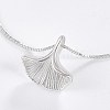 Rhodium Plated 925 Sterling Silver Ginkgo Leaf Pendant Necklace STER-BB71192-A-3