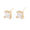 Clear Cubic Zirconia Square Stud Earrings EJEW-F282-45G-1