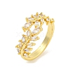 Rack Plating Leaf Brass Micro Pave Clear Cubic Zirconia Cuff Finger Rings for Women RJEW-C103-11G-1