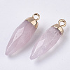 Top Golden Plated Natural Rose Quartz Pointed Pendants G-S359-078E-3