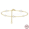 925 Sterling Silver Cable Chain Anklet with Oval Natural Freshwater Pearls for Women AJEW-F162-003G-4