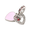 Rack Plating Alloy Light Rose & Crystal Rhinestone European Dangle Charms PALLOY-S189-30P-2