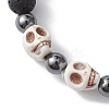 Halloween Skull Synthetic Turquoise & Round Lava Rock & Synthetic Non-Magnetic Hematite Beaded Stretch Bracelets for Women BJEW-JB10656-01-2