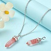 2Pcs Cherry Quartz Glass Double Terminal Pointed Pendants G-YW0002-03-6