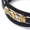 PVD Vacuum Plating Men's Black PU Leather Cord Multi-Strand Bracelets BJEW-K243-41G-2