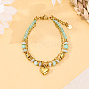 304 Stainless Steel Paperclip Chain & Natural Amazonite Beads Double Layered Bracelets WG3FEC9-01-1