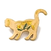 Golden Tone Alloy Enamel Flower Cat Brooch for Women JEWB-M043-16B-G-1