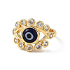 Lampwork Evil Eye Open Cuff Ring with Clear Cubic Zirconia RJEW-L104-03G-01-2