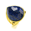 Teardrop Natural Lapis Lazuli Open Cuff Rings RJEW-C087-01G-01-1