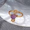 3Pcs Copper Wire Wrapped Round Natural Amethyst & Natural Aquamarine & Natural Rose Quartz Bead Finger Rings for Women RJEW-JR00808-4