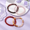 4Pcs Constellation 8mm Round Natural Rhodonite & Rose Quartz & Dyed Jade & Carnelian Beaded Stretch Bracelets for Women BJEW-JB10642-2