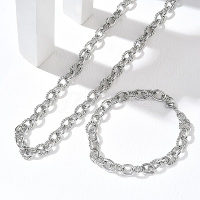 304 Stainless Steel Twisted Link Cable Chain Necklace & Bracelet Set  SJEW-D091-01P-1