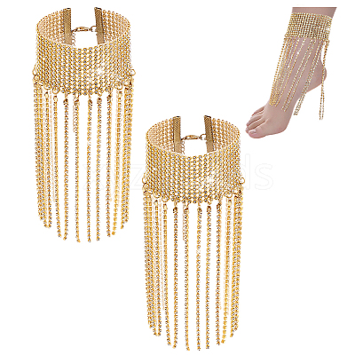 Brass Rhinestone Anklets AJEW-WH0542-75G-1
