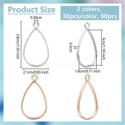 60Pcs 2 Colors Alloy Open Back Bezel Pendants FIND-OC0003-36-1