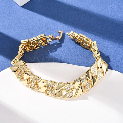 Geometric Brass Micro Pave Clear Cubic Zirconia Link Chain Bracelets for Women BJEW-F530-05G-1