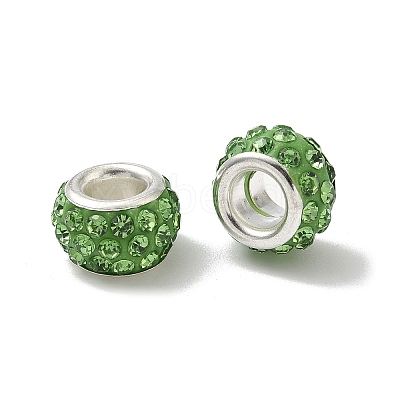 Polymer Clay Rhinestone European Large Hole Beads with Silver Color Plated Brass Cores FPDL-R002-11-1