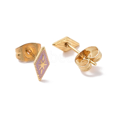 Enamel Rhombus with Star Stud Earrings with 316L Surgical Stainless Steel Pins EJEW-P204-02G-01-1