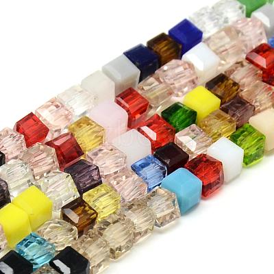 Faceted Transparent Glass Cube Beads Strands GLAA-R163-6x6-01-1