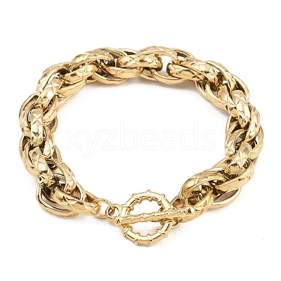 Textured 304 Stainless Steel Double Link Chain Bracelets for Women BJEW-P391-01D-G-1