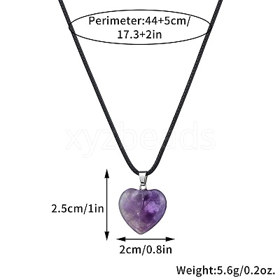 Natural Amethyst Heart Pendant Black Cord Necklaces NI9317-13-1