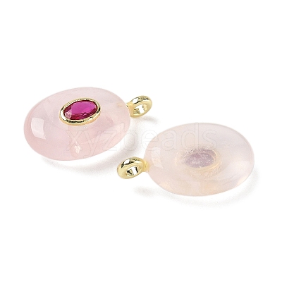 Natural Rose Quartz & Cubic Zirconia Pendants X-G-Z076-01G-20-1