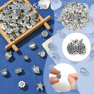 60Pcs 15 Styles Tibetan Style Alloy European Beads FIND-YW0005-07-1