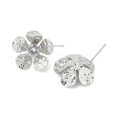 Flower Brass Micro Pave Cubic Zirconia Stud Earring Findings LS-KK-M326-08P-1